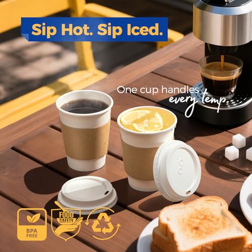 100 Pack 12 oz Disposable Coffee Cups with Lids (100 Count)