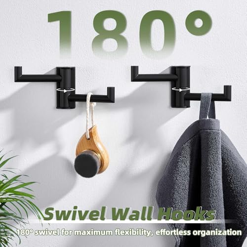 Matte Black Swivel Towel Hooks for Bathrooms (2 Count)