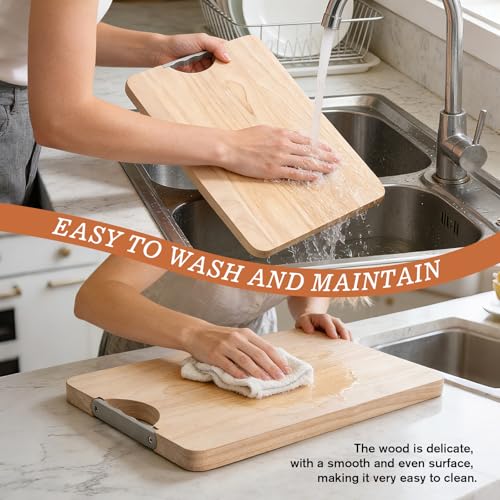 Wooden Cutting Board Set of 3 with Holder Maple Chopping Boards for Kitchen