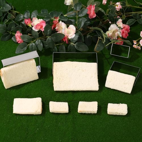 Rectangle cookie cutter ANCKNE Stainless Steel Rectangle Biscuit Molds Square Pastry Molds Fondant Cake Cookie Cutter Set 1 Inch Depth (4 Count)