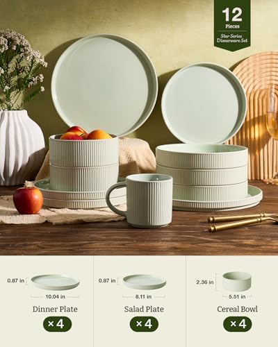 Ceramic Plates and Bowls Set (12 Count)