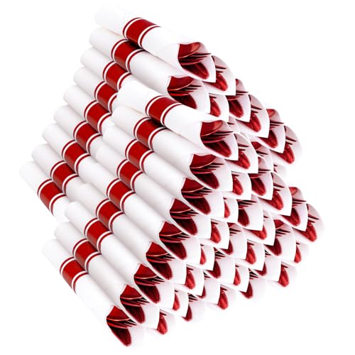 400PCS Pre Rolled Red Plastic Silverware Sets Heavy Duty for Wedding (400 Count)