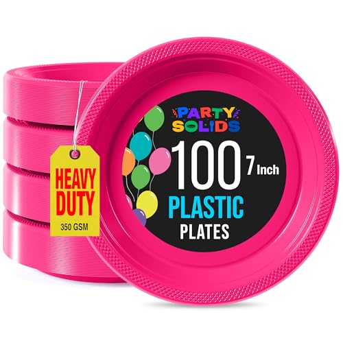 Sturdy Hot Pink Plastic Plates 7" Cake Plates 100 Pcs (100 Count)