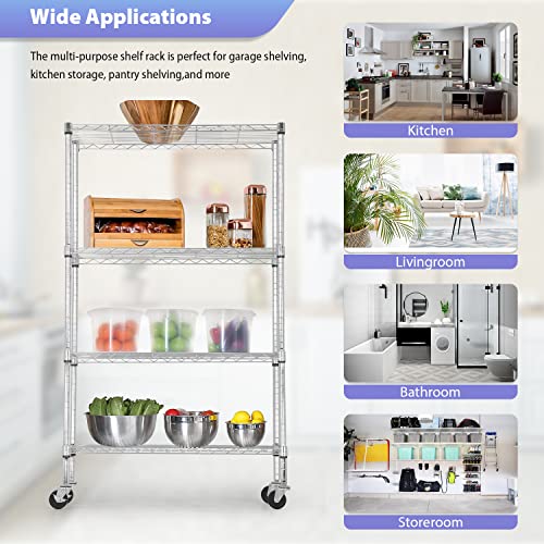 4 Tier Wire Shelf with Wheels (4 Count)