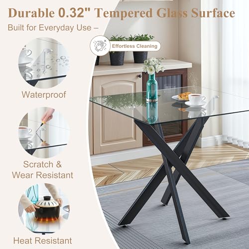 36” Square Glass Dining Table Set for 4