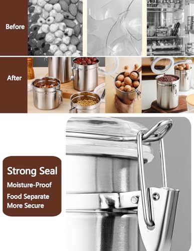 Stainless Steel Food Container with Clear Lids Airtight Container Stackable Small Canisters Kitchen Pantry Storage for Cereal