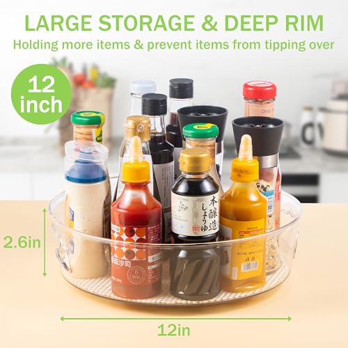 2 Pack Lazy Susan Cabinet Organizer with Handle 12 inch