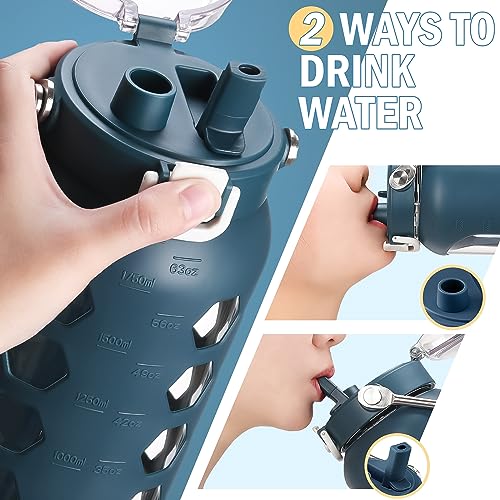 64oz Glass Water Bottle with Straw and Lid