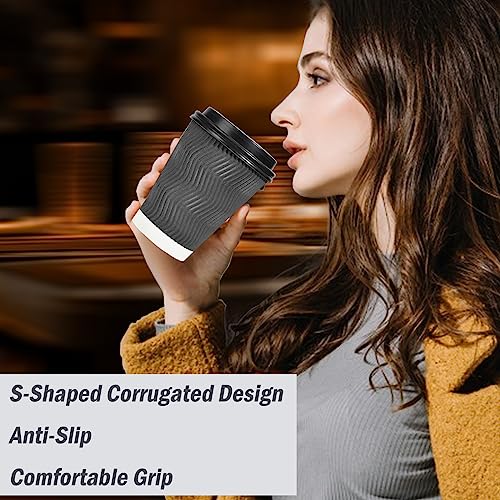 50 Pack 12 oz Insulated Disposable Coffee Cups With Lids (50 Count)