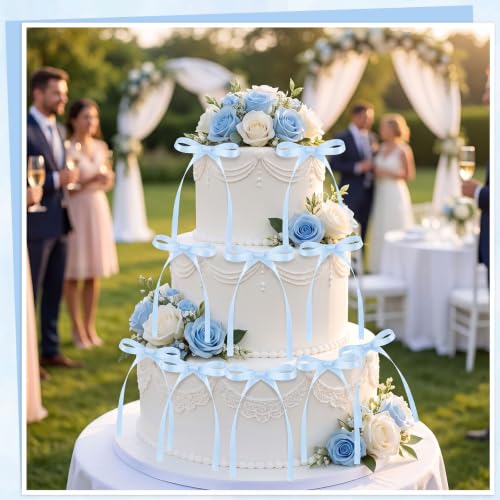30 Pack Bow Cake Toppers Light Blue Ribbons Bows for Cake (30 Count)