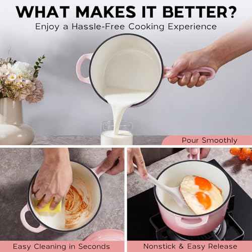 1QT Enameled Cast Iron Saucepan with Lid