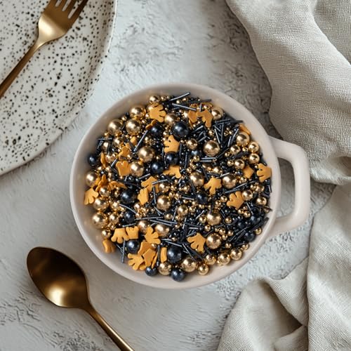 Royal Crown Black and Gold Sprinkles for Cake Decorating 4.23ounce (4.23 Ounce)