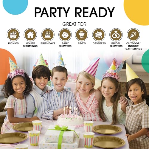 Exquisite Party Solids Sturdy Gold Plastic Plates 10" Party Plates 100 Pcs (100 Count)