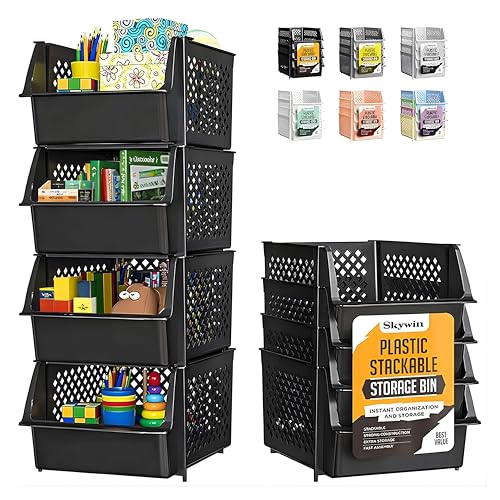 Stackable Storage Bins Open Front for Pantry Storage (4 Count)