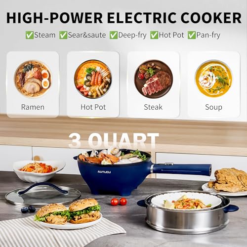 3 Quart Electric Hot Pot & wok Nonstick with Steamer