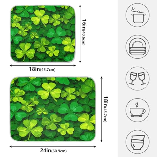 Patricks Day Shamrocks Lucky Clover Leaves Dish Drying Mat for Kitchen Counter Absorbent Microfiber Large Drying Pad Dish Mats for Kitchen Countertops 18 x 24 Inch