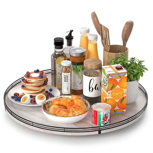 21 Inch Whitewashed Farmhouse Wooden Lazy Susan Organizer