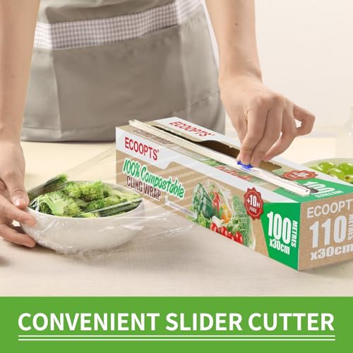 100% Compostable Plastic Cling Wrap Dispenser With Slide Cutter 12 inch Food Service Cling Film Wrap Roll