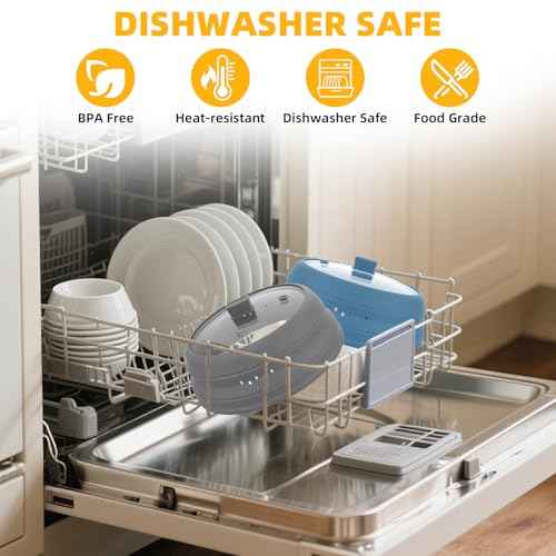 2 Pack Microwave Splatter Cover Glass Guard Lid with Collapsible Silicone for Food Pot Plate 8.5 inch and 9.8 inch Grey (2 Count)