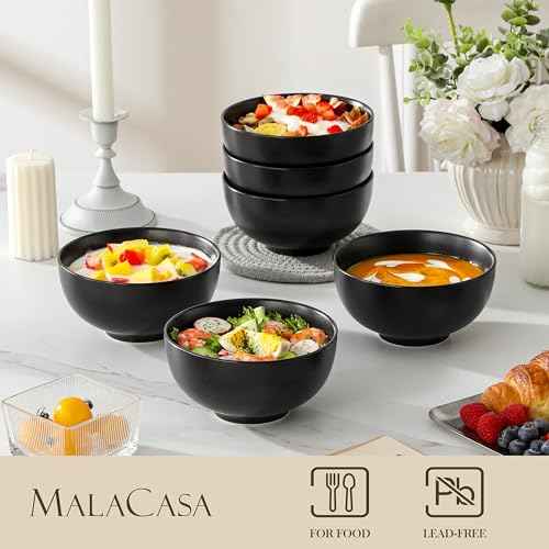 26 Oz Black Ceramic Bowls Set of 6 (6 Count)