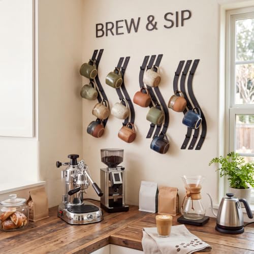 4 Pack Coffee Mug Wall Rack Mounted with 12 Hooks S Curve Metal Coffee Cup Rack Wall Hanging Holder for Bar Kitchen Corner Station Decor Display (4 Count)