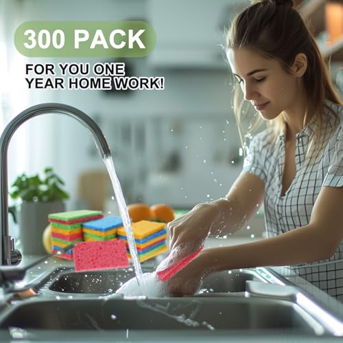 300 Pieces Compressed Wood Pulp Dish Sponges for Kitchen (300 Count)