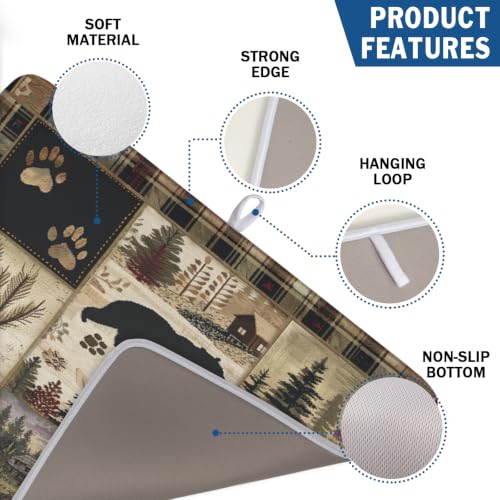 Black Bear Dish Drying Mat Forest Cabin Decorative Dishes Pad 18x24 Inch Absorbent Fast Dry Dish Drainer Rack Mats for Kitchen Counter Sink