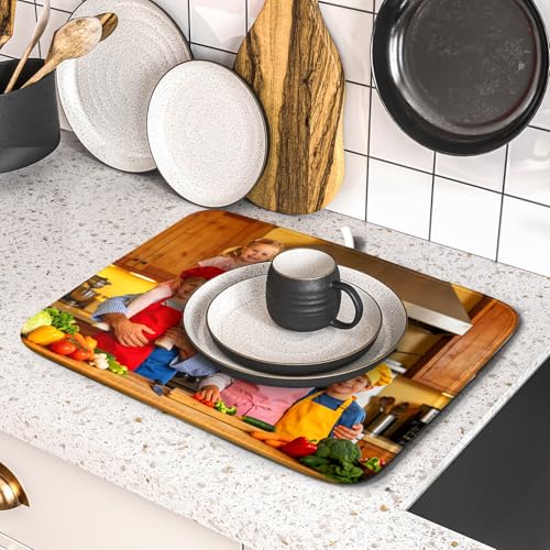 Custom Personalized Dish Drying Mat for Kitchen Counter Customized Dying Pad with Picture Text Home Decor