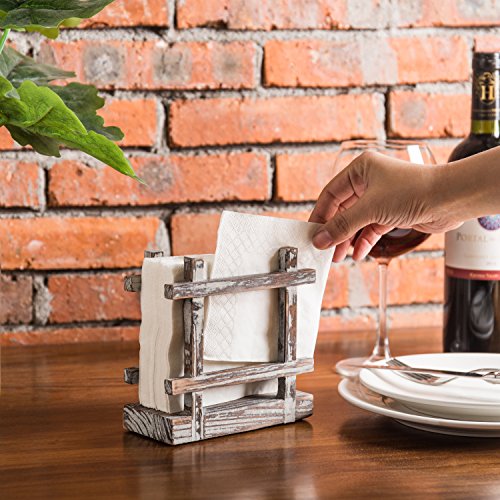 Farmhouse Rustic Torched Wood Napkin Holder for Table with Cross