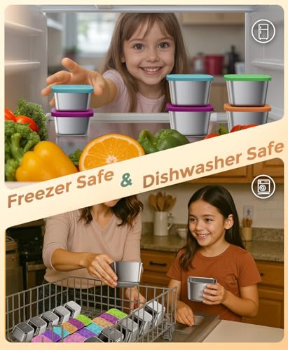 3 Pack 6oz Stainless Steel Snack Containers and 3 Pack 2oz Salad Dressing To Go Containers with Silicone Lids