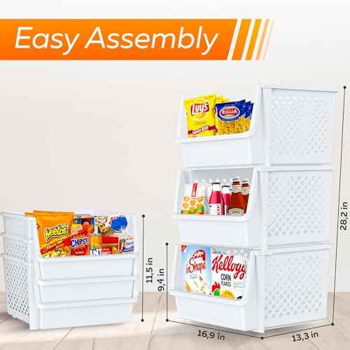 XLarge Stackable Storage Bins Open Front for Pantry Storage (6 Count)