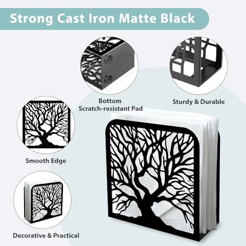 Tree Trunk Black Metal Napkin Holder for Table 4.9" x 4.9" x 1.9"