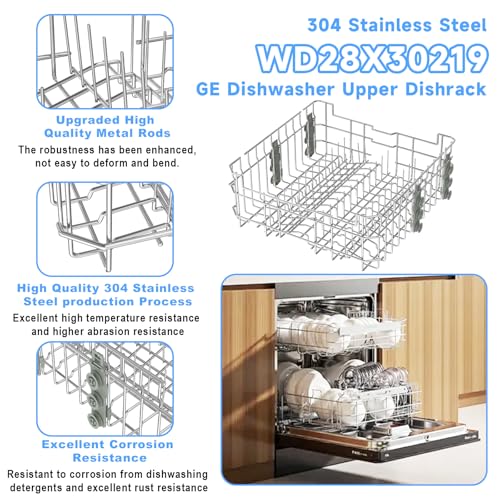 UPGRADED WD28X35779 WD28X30219 Dishwasher Upper Rack Compatible with GE Dishwasher Rack Replacement Parts with Wheel