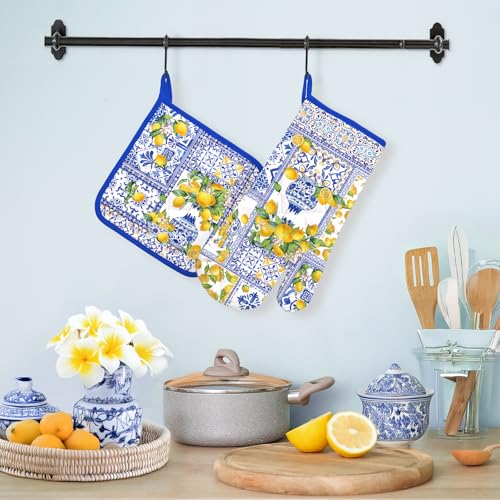 Yellow Lemon Oven Mitts and Pot Holders Set (2 Count)