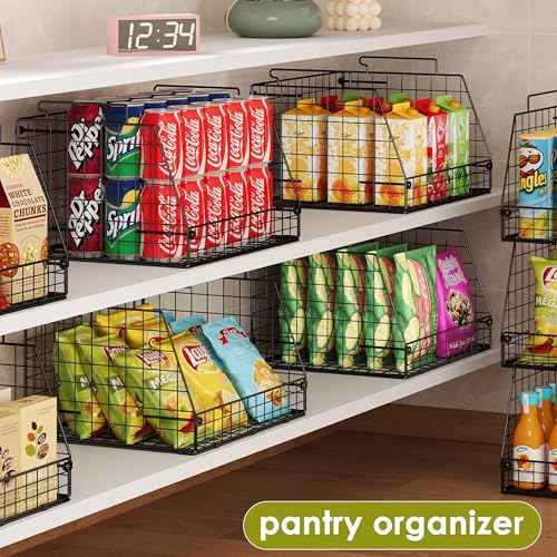 6 Pack Stackable Wire Baskets for Pantry (6 Count)