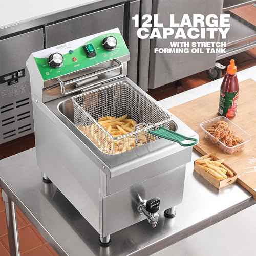 12.7 QT Commercial Fryer Electric Deep Fryer with Basket and Lid
