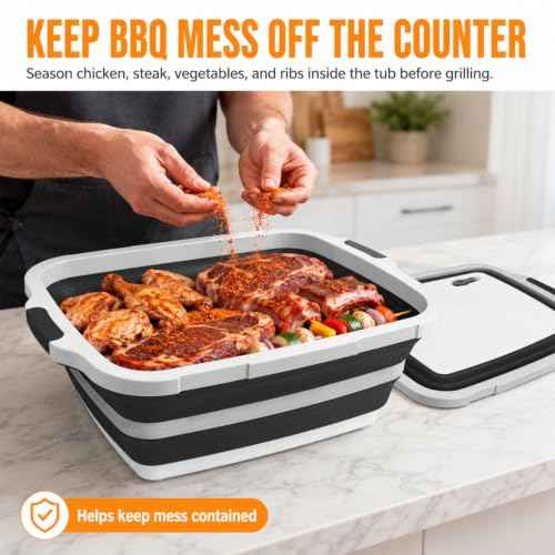 BBQ Prep Tub 16L Black Collapsible Sink with Cutting Board Lid (4.2 Count)