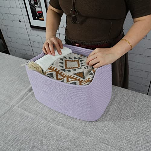 Woven Cotton Rope Storage Baskets 15x10x9.3" 3 Pack Purple Lavender