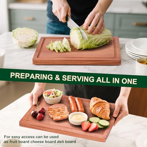 Wooden Cutting Board Set of 4 with Holder Solid Wood Chopping Boards for Kitchen with Juice Grooves Thick Large Cutting Board