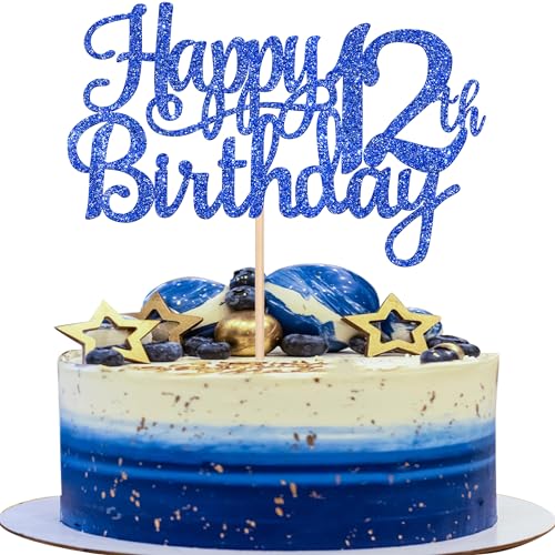 1 PCS Happy 12th Birthday Cake Topper Glitter Cheers to 12 Years Birthday Cake Pick 12 Fabulous Cake Decoration for Happy 13th Birthday Theme Party Decorations Supplies Blue