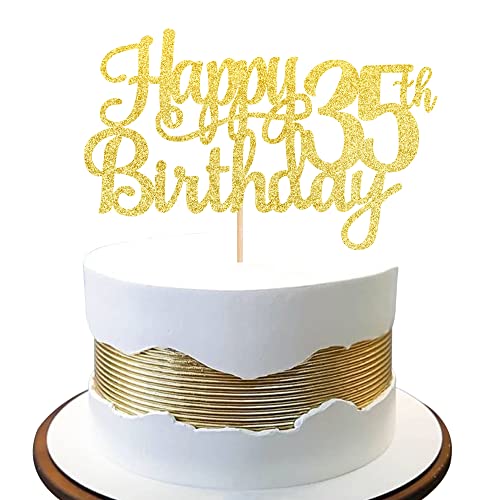 1 PCS Happy 35th Birthday Cake Topper Gold Glitter Cheers to 35 Years Birthday Cake Pick 35 Fabulous Cake Decoration for Happy 35th Birthday Theme Party Decorations Supplies