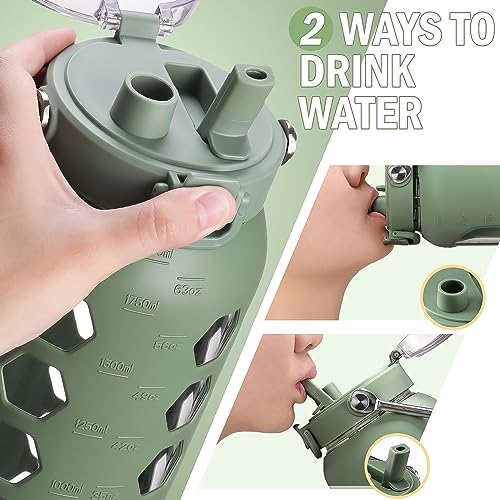 64oz Glass Water Bottle with Straw and Lid