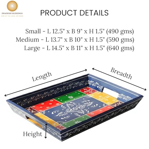 Hand Painted Wooden Serving Tray Set of 3