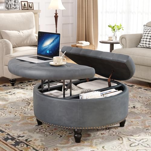 31.5 Inch Large Round Ottoman with Storage Circular