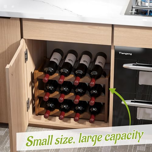 Bamboo Wine Rack Wine Storage Cabinet Shelf 12 Bottle Wine Racks Countertop Sturdy for Kitchen Dining Room Pantry