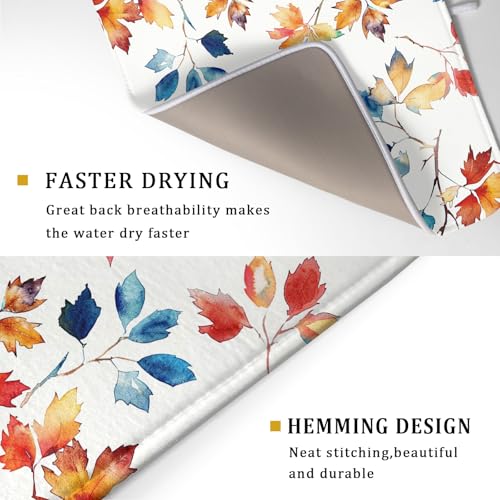 Autumn Leaf Dish Drying Mat Large Fall Colorful Leaves Absorbent Dish Drain Mats for Kitchen Counter