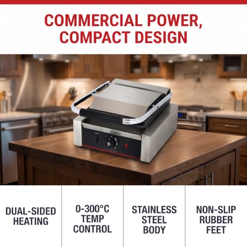 Commercial Panini Press With Grooved Grill Sandwich Maker Machine Electric Contact Grill Single