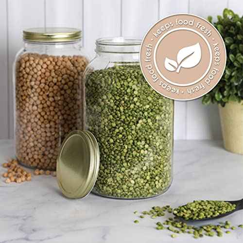 1 Gallon Glass Large Mason Jar Wide Mouth with Metal Airtight Lids (4 Count)