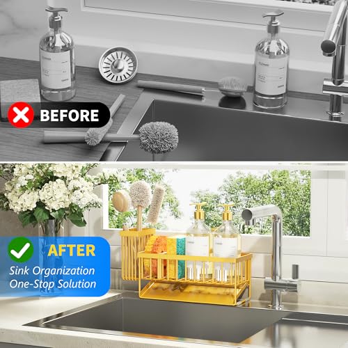 Lemon Yellow Sink Caddy Organzier with High Brush Holder