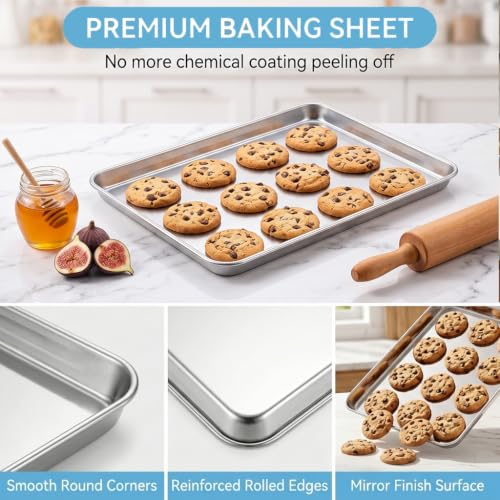 Baking Sheet 16"x 12"x 1" Stainless Steel Cookie Sheet Pan (2 Count)